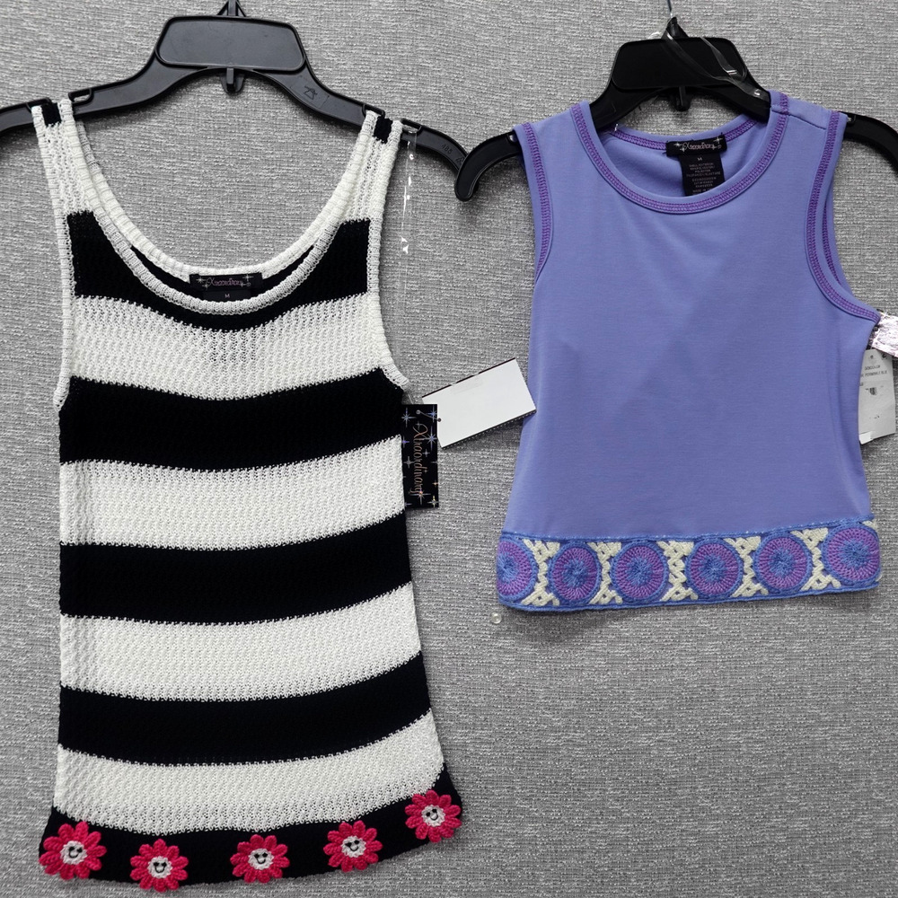 Dillard’s Girls Medium 7-8 Lot of 2 Dressy Casual Lace Purple Pink Black Tops